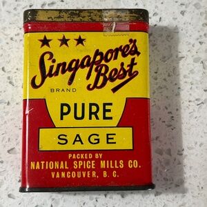 Singapore’s Best Pure Sage Vintage Tin Packed by National Spice Mills Co.